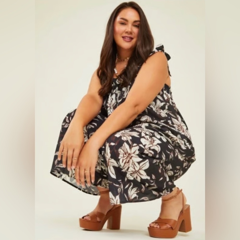 ARULA Black, White & Brown Floral Jumpsuit Size B 2X NWT - Picture 3 of 11